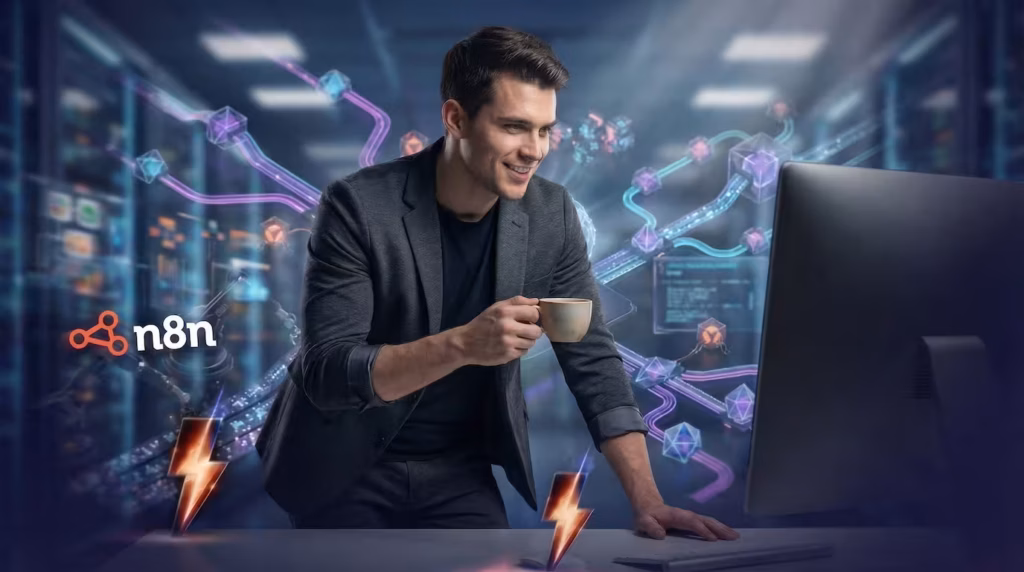 Profissional configurando deploy automatizado do n8n com Docker Swarm e Portainer